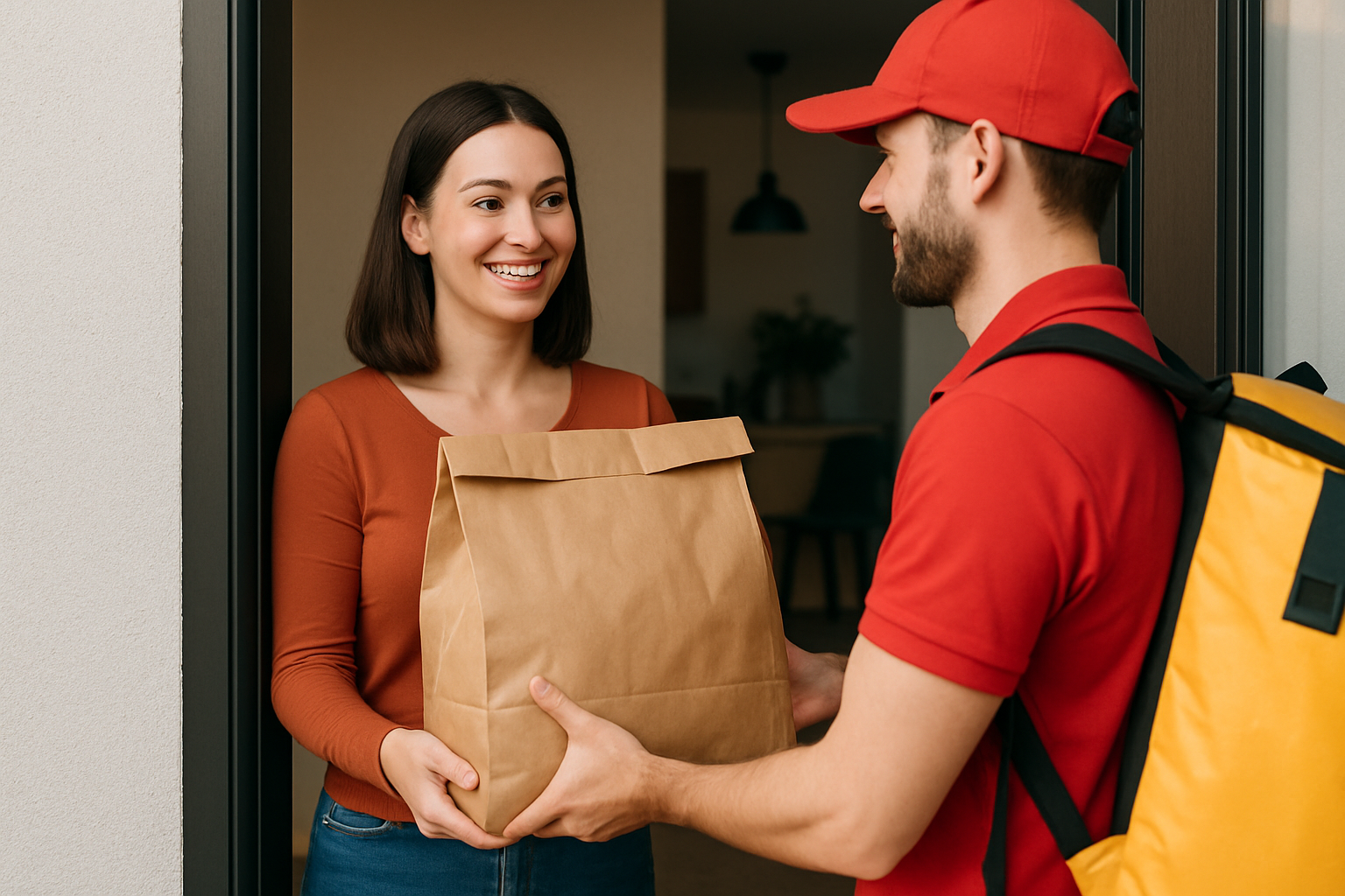 woman receiving food delivery