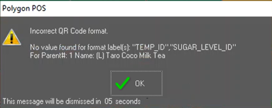 Error message at POS if there are missing format label fields.