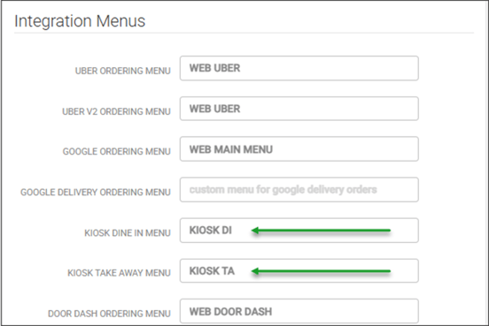 Assignment of menus for Kiosk