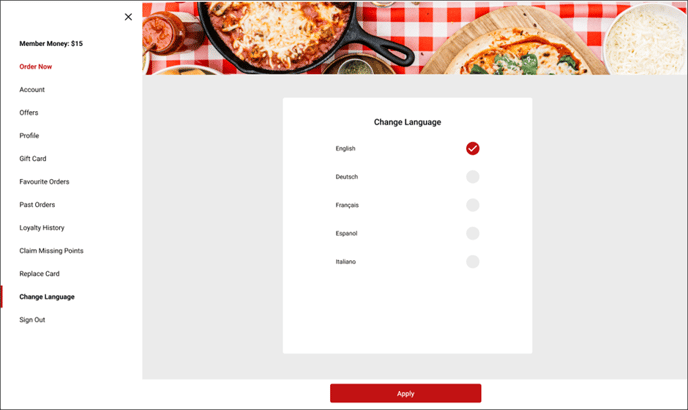 Change language selection in web ordeing