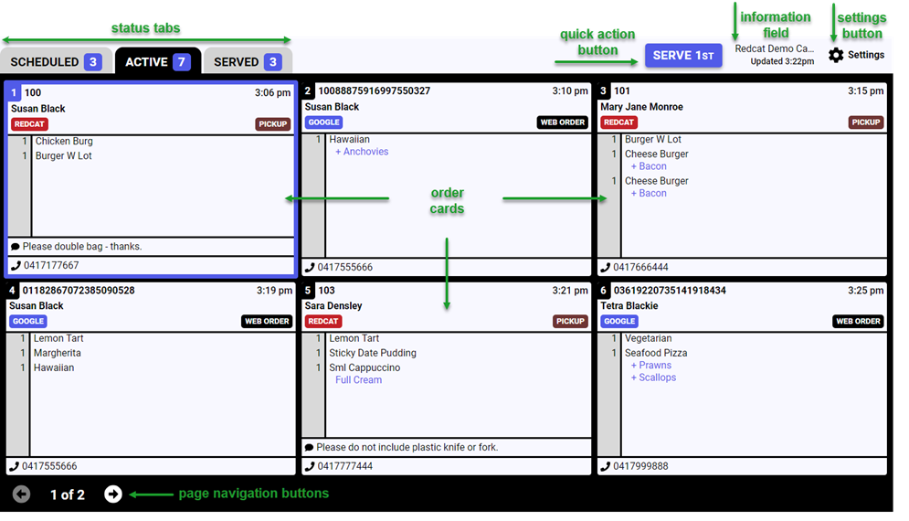 status tabs