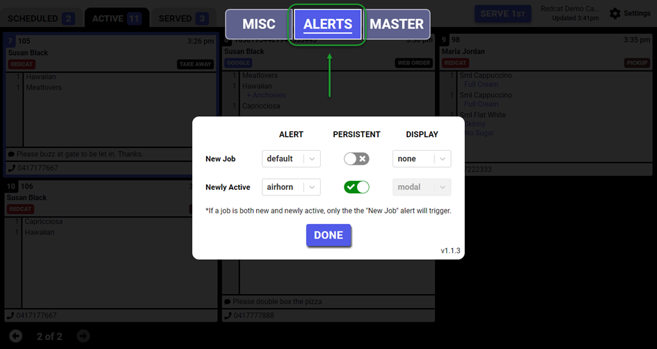 alert settings